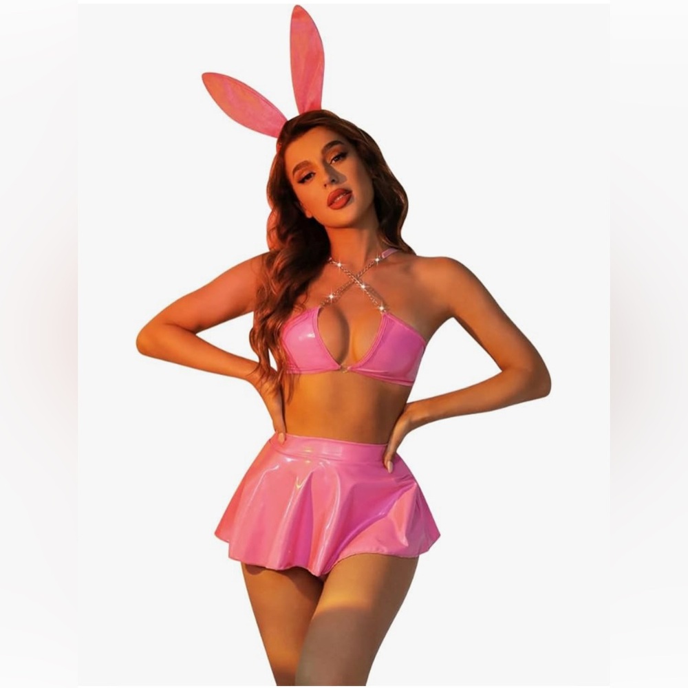 Leather cosplay bunny outfit set